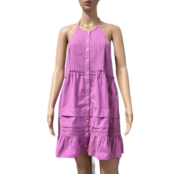 NWT Free People Desert Day Mini Dress Tiered Halter Buttondown Lace-Trim - Picture 6 of 16